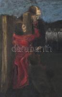 Balla B jelzéssel: Jelenet. Olaj, karton 25,5x35 cm. Dekoratív, sérült fakeretben