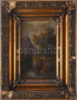 Jelzés nélkül, XIX. sz.: Táj. Olaj, fa. 21x12,5 cm. Dekoratív, antik, sérült fakeretben