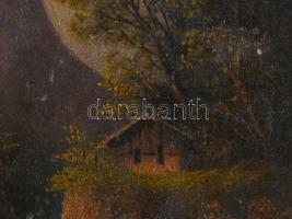 Jelzés nélkül, XIX. sz.: Táj. Olaj, fa. 21x12,5 cm. Dekoratív, antik, sérült fakeretben