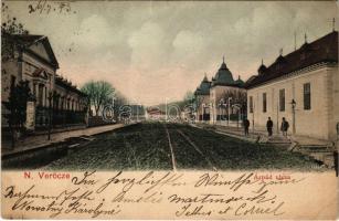 1903 Verőce, Nógrádverőce; Árpád utca + "BUDAPEST - BÉCS" vasúti mozgóposta bélyegző (EB)