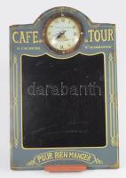 Cafe Tour krétával írható reklámtábla, óra résszel, 45x30 cm