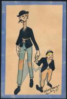 Sostarics Lajos (1896-1968): Zoro és Huru. Vegyes technika, papír, jelzett, 21,5×14 cm