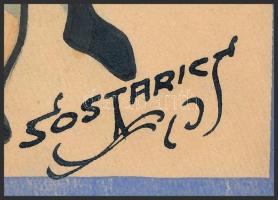 Sostarics Lajos (1896-1968): Zoro és Huru. Vegyes technika, papír, jelzett, 21,5×14 cm