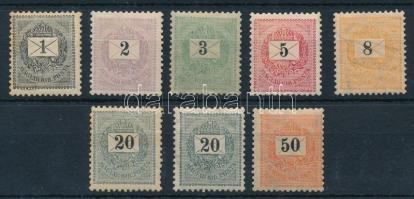 1898-1899 8 db krajcáros bélyeg, a 3kr és 50kr 1899-es (61.900) (rozsdafoltok / stain)