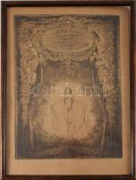 1926 ,,A Fészek Kármán Aladár Ő Nagyságát tisztelettel meghívja 25 éves fennállásának ünnepére". (Az 1901-ben alakult Fészek Művészklub által kiadott meghívó/alkalmi grafika Kármán Géza Aladár (1871-1939) építész részére). Rézkarc, papír, jelzés nélkül, üvegezett fakeretben, 29x21,5 cm, keret: 36,5x27,5 cm