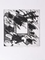 Bowon Chung (1947-): Hommage á Pátkai. Rézkarc, papír, jelzett, számozott (8/50). Az 1987-ben megjelent Hommage a Patkai mappából. 20×20 cm