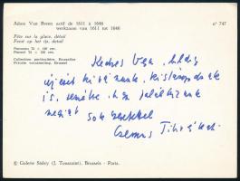1960-1970 Csernus Tibor (1927-2007) Kossuth-díjas festő, grafikus és felesége saját kézzel írt újévi üdvözlő sorai képeslapon.
