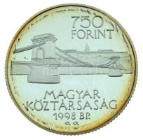 1998. 750Ft Ag "Budapest 125 éves" kapszulában, dísztokban T:PP patina Adamo EM149