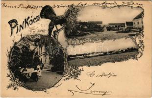1899 Pinkóc, Pinkovac, Güttenbach; látképek, kastély / views, castle. Art Nouveau, floral (lyuk / hole)