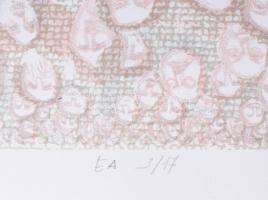 Bitó Ildikó (1966-): Tömeg, avagy egyszer lent, egyszer fent, 2004. Litográfia, papír, jelzett, művé...