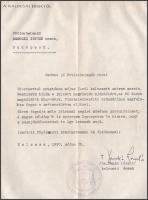 1990 Dankó László (1939-1999) kalocsai érsek levele saját kezűleg aláírt köszönő levele, fejléces pa...