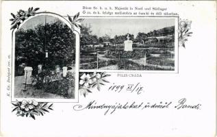 1899 Piliscsaba, Ő cs. és k. felsége mellszobra az északi és déli táborban. K. Gy. Budapest 101.sz. Art Nouveau, floral (EK)