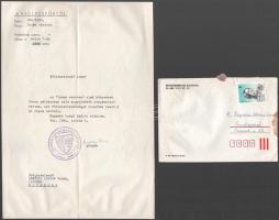 1990 Marosi Izidor (1916-2003) váci püspök saját kezűleg aláírt köszönő levele, fejléces papíron, püspöki pecséttel.