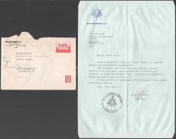 1990 Seregély István (1931-2018) egri érsek saját kezűleg aláírt köszönő levele, fejléces papíron, érseki pecséttel.