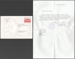 1990 Szendi József (1921-2017) veszprémi püspök saját kezűleg aláírt köszönő levele, fejléces papíron, püspöki pecséttel.