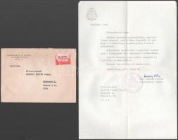 1990 Konkoly István (1930-2017) szombathelyi püspök saját kezűleg aláírt köszönő levele, fejléces papíron, püspöki pecséttel.