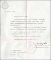 1990 Konkoly István (1930-2017) szombathelyi püspök saját kezűleg aláírt köszönő levele, fejléces pa...