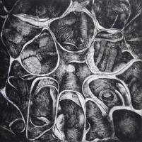 Kőszeghy Csilla (1977-): Belül, 2001. Cinkkarc, papír, jelzett, művészpéldány E.A. 5/XV. számozással. Lapszéli kisebb elszíneződésekkel. 49,5x48,5 cm