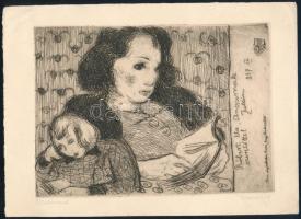Pohárnok Zoltán (1905-1976): Anya gyermekével. Rézkarc, papír, jelzett, próbanyomat, 13,5x19 cm