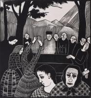 Gadányi Ferenc (1912): Temetés. Fametszet, papír, jelzés nélkül, 13x12,5 cm