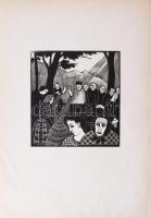 Gadányi Ferenc (1912): Temetés. Fametszet, papír, jelzés nélkül, 13x12,5 cm