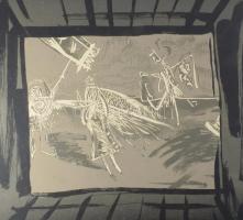 Szüts Miklós (1945-2024): A hetvenes évek IX. (Eltűnt barátaim), 1977. Szitanyomat, papír, jelzett. ...