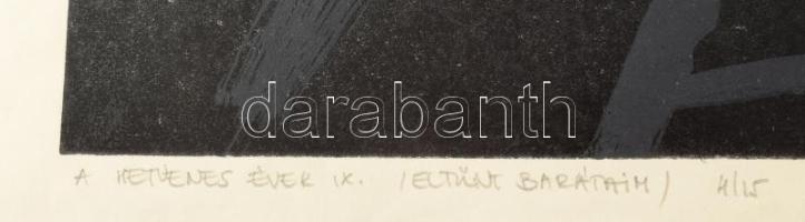 Szüts Miklós (1945-2024): A hetvenes évek IX. (Eltűnt barátaim), 1977. Szitanyomat, papír, jelzett. ...