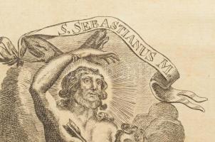 XVIII. sz. Szent Sebestyén rézmetszetű szentkép 9x15 cm