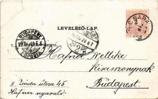 1900 Piliscsaba, tábori vasútállomás, gőzmozdony, vonat, Templom tér. Blau Albert Art Nouveau, litho...