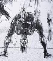 Eszik Alajos (1953-): Megelőző csapás. Litográfia, papír. Jelzett. Művészpéldány EA jelzéssel. 50×66...