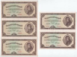 1946. 100.000.000P (9x) közte két sorszámkövető pár és egy közeli sorszámú "P 256 075074 - P 256 075075" + "P 099 069286 - P 099 069287" + "P 099 069290" T:XF-F szép papír Adamo P27