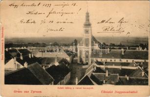 1899 Nagyszombat, Tyrnau, Trnava; Keleti látkép a városi toronyról. Grassmann G. kiadása (Bécs) / Eastern view from the tower (apró szakadások / tiny tears)