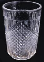 Szecessziós kúrapohár, szakított üveg, m: 10,5 cm