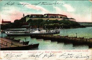 1905 Pétervárad, Peterwardein, Petrovaradin (Újvidék, Novi Sad); Festung Peterwardein / Pétervárad vára, "ALBRECHT" gőzös, hajóhíd / Grad Petrovaradin. J. Singer Hoffotograf / fortress, steamship, pontoon bridge (EB)