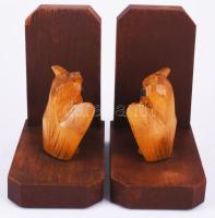 Bagoly figurával díszített fa könyvtámasz pár, darabja 13x14 cm