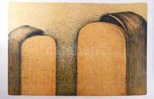 Kovács Péter Balázs (1955-): Titkos párbeszéd II., 2001. Litográfia, papír, jelzett, próbanyomat. Hátoldalán a művész bélyegzésével. Apró lapszéli szakadással. 64,5×89,5 cm