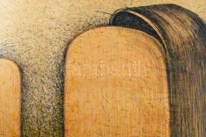 Kovács Péter Balázs (1955-): Titkos párbeszéd II., 2001. Litográfia, papír, jelzett, próbanyomat. Há...