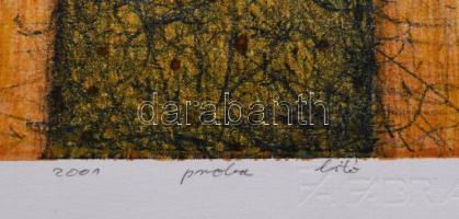 Kovács Péter Balázs (1955-): Titkos párbeszéd II., 2001. Litográfia, papír, jelzett, próbanyomat. Há...