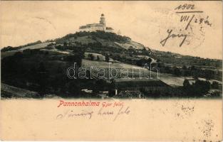 1902 Pannonhalma, Győrszentmárton; Pannonhalma Győr felől, látkép, apátság