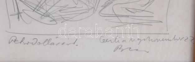 Olvashatatlan jelzéssel (Borsos Miklós?): Alakok. Ceruza, papír. Üvegezett fakeretben. 20×29 cm