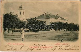 1899 Orosháza, Római katolikus templom, "Alföld" szálloda. Kiadja Pless N. (gyűrődések / creases)