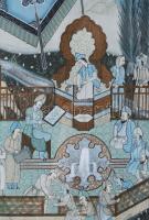 Jelzés nélkül, feltehetően dél-ázsiai alkotó: Jelenet. Vegyes technika, selyem. Üvegezett fakeretben...