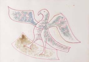 Barta István (1892-1976): Madár. Vegyes technika, papír, jelzett, üvegezett fakeretben. Néhány kevés apró folttal. 27x38,5 cm