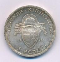 1938. 5P Ag "Szent István" T:AU,XF apró ph., patina
Adamo P8.1