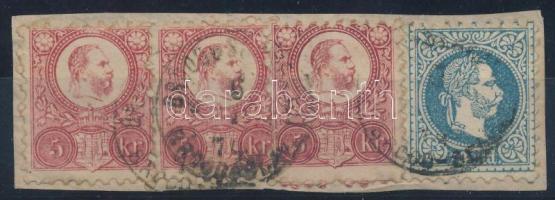 1874 Levéldarab Réznyomat 3 x 5kr + 1867-es 10 soldi bélyegekkel, "BROOD" bélyegzéssel, a hátoldalon Jerger szignóval. Egyedülálló világritkaság!