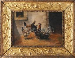Olvashatatlan (Mroczkowsky?) jelzéssel: Baromfiudvar. Olaj, vászon, javított, kissé sérült. Dekoratí...