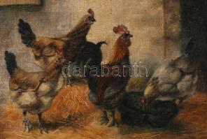 Olvashatatlan (Mroczkowsky?) jelzéssel: Baromfiudvar. Olaj, vászon, javított, kissé sérült. Dekoratí...