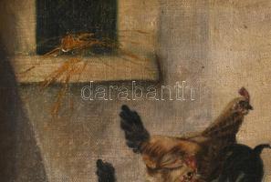 Olvashatatlan (Mroczkowsky?) jelzéssel: Baromfiudvar. Olaj, vászon, javított, kissé sérült. Dekoratí...
