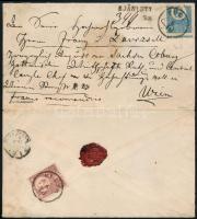 1871 Ajánlott levél Kőnyomat 10kr sötétkék bélyeggel (II. típus) + a hátoldalon Réznyomat 5kr bélyeggel Bécsbe, Ferchenbauer szignóval, "FÜLEK"