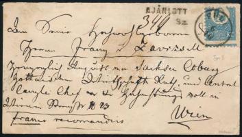 1871 Ajánlott levél Kőnyomat 10kr sötétkék bélyeggel (II. típus) + a hátoldalon Réznyomat 5kr bélyeg...